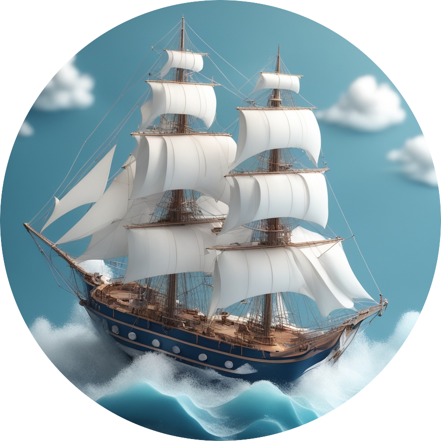 Sailing Adventures Logo - old sailing ship with full white sails